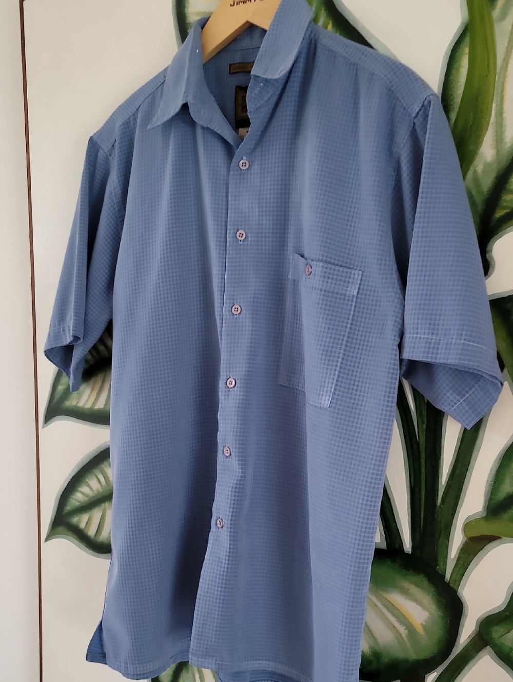 Bruno Sueded Microfiber Shirt Short Sleeve Button-Up Soft Blue Plaid Mens, Sz. M - Picture 4 of 11